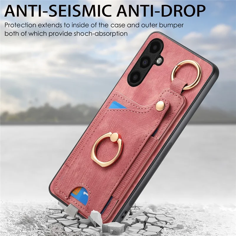 For Samsung Galaxy A24 4G (162.1 X 77.6 X 8.3mm) Cell Phone Case Leather Card Holder Phone Protector - Pink