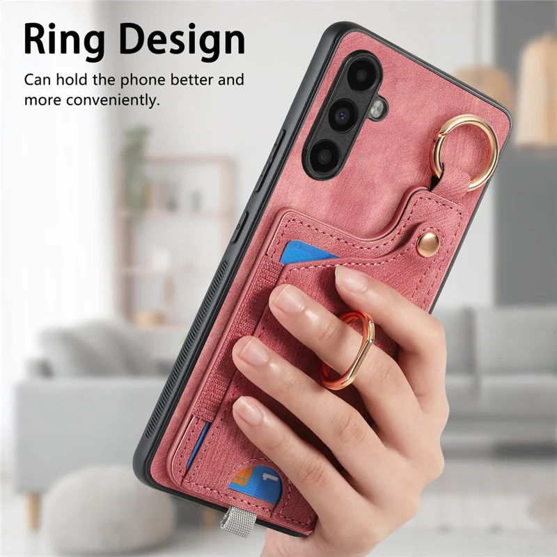 For Samsung Galaxy A24 4G (162.1 X 77.6 X 8.3mm) Cell Phone Case Leather Card Holder Phone Protector - Pink