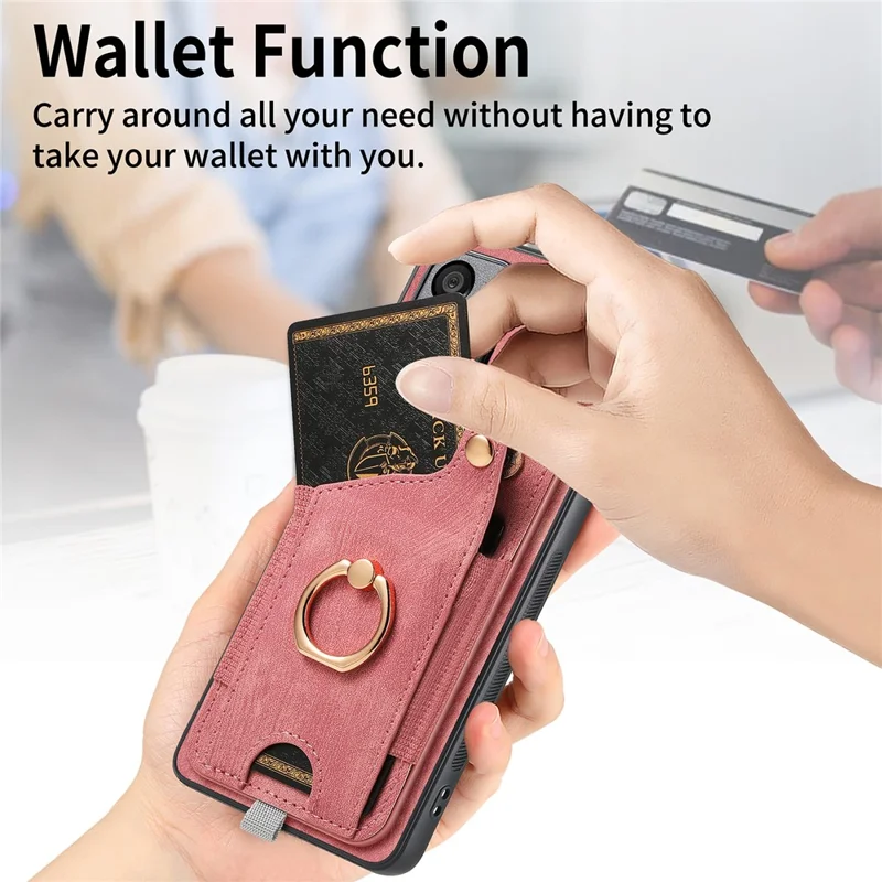 For Samsung Galaxy A24 4G (162.1 X 77.6 X 8.3mm) Cell Phone Case Leather Card Holder Phone Protector - Pink
