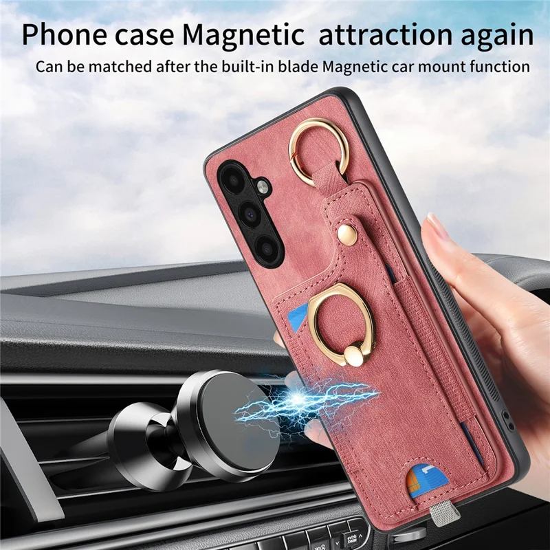 For Samsung Galaxy A24 4G (162.1 X 77.6 X 8.3mm) Cell Phone Case Leather Card Holder Phone Protector - Pink