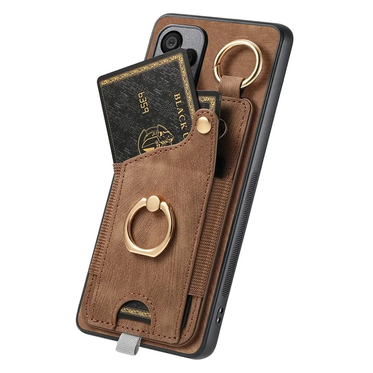 For Samsung Galaxy S22 5G Case Card Holder PU Leather+TPU Phone Shell - Brown