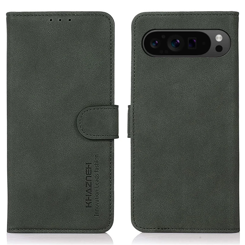 KHAZNEH Para Google Pixel 9 Pro XL Capa de Telefone Dobrável de Suporte e Carteira de Couro - Verde