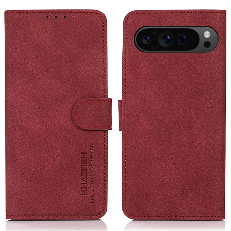 KHAZNEH For Google Pixel 10 Pro XL / 9 Pro XL Phone Case Folding Stand Cover Leather Wallet Shell - Red