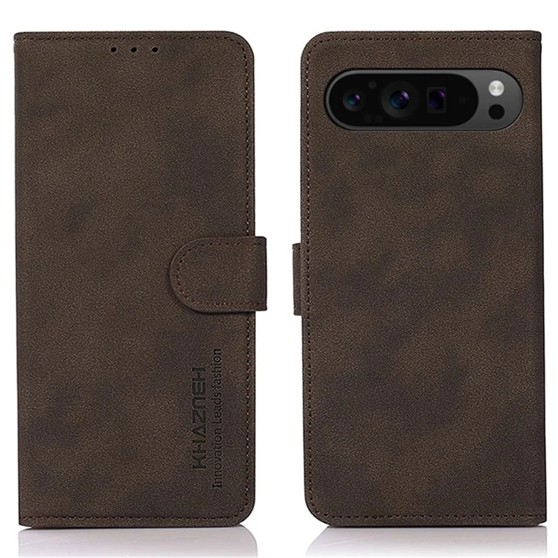 KHAZNEH For Google Pixel 10 Pro XL / 9 Pro XL Phone Case Folding Stand Cover Leather Wallet Shell - Brown
