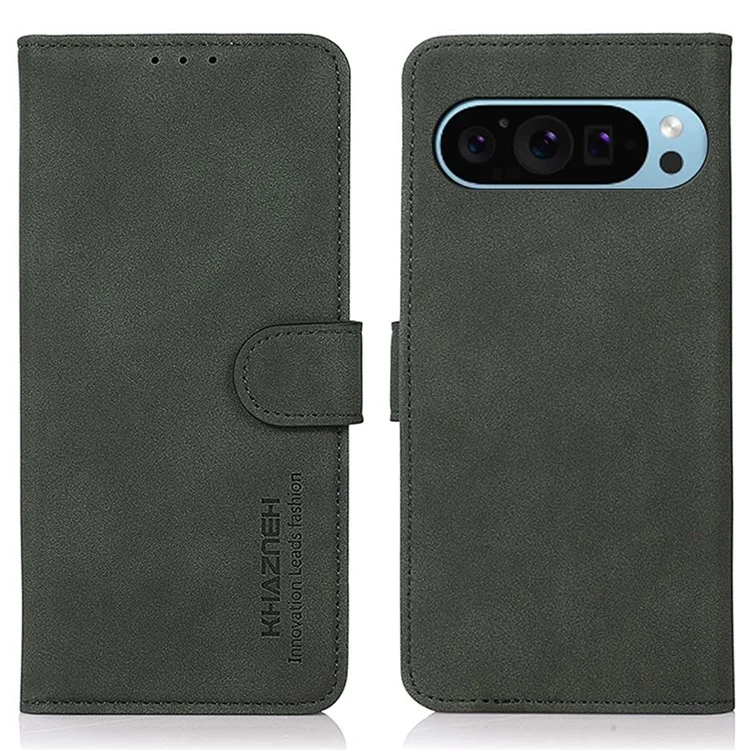 KHAZNEH Für Google Pixel 9 / Pixel 9 Pro Stoßfeste PU-Leder-Handyhülle mit Geldbörse und Ständer - Grün