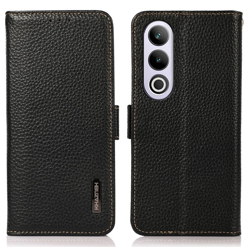 KHAZNEH For OnePlus Nord CE4 5G RFID Blocking Case Genuine Cow Leather Phone Cover - Black