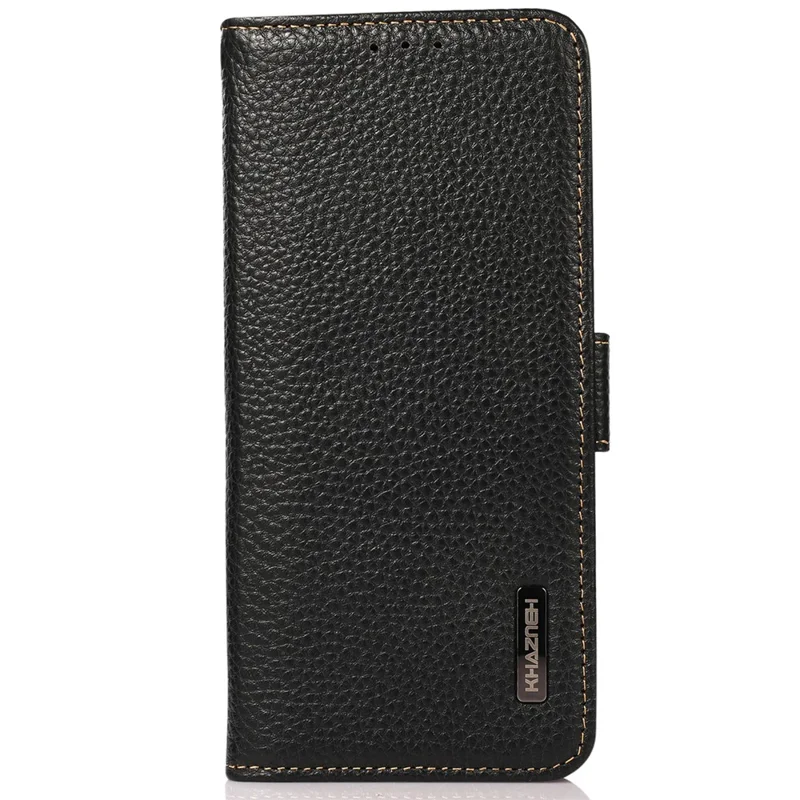 KHAZNEH For OnePlus Nord CE4 5G RFID Blocking Case Genuine Cow Leather Phone Cover - Black