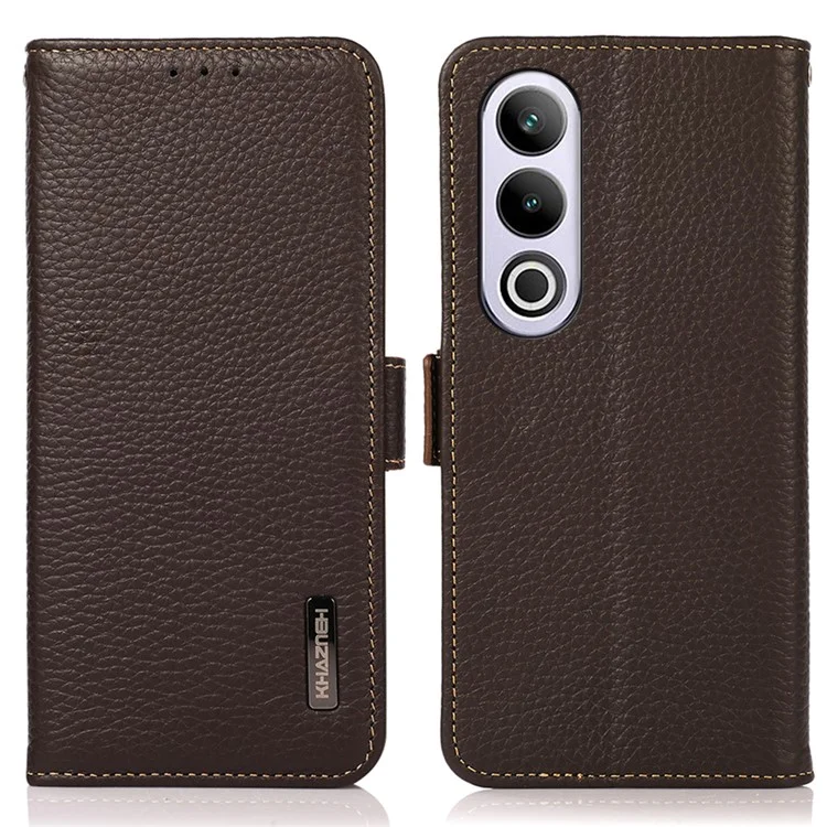 KHAZNEH Pour OnePlus Nord CE4 5G Étui de protection anti-RFID en véritable cuir de vache - Marron 