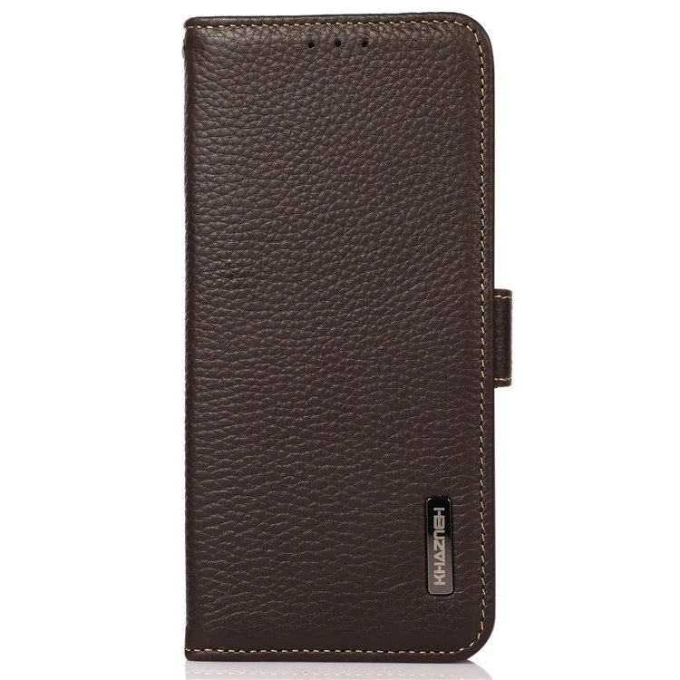 KHAZNEH Pour OnePlus Nord CE4 5G Étui de protection anti-RFID en véritable cuir de vache - Marron 