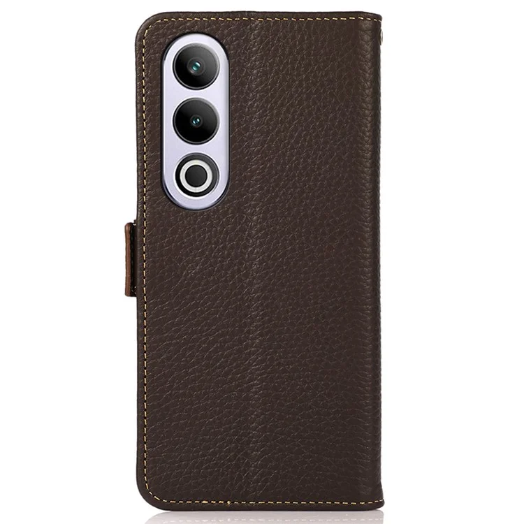 KHAZNEH Pour OnePlus Nord CE4 5G Étui de protection anti-RFID en véritable cuir de vache - Marron 
