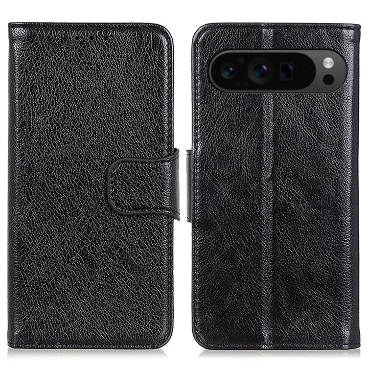 Funda para Google Pixel 9 Pro XL Ranura para Tarjeta Soporte Piel Nappa Texturizada Cubierta de Teléfono - Negro
