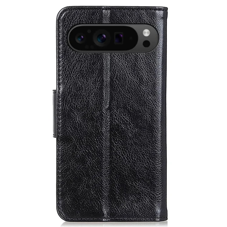 Funda para Google Pixel 9 Pro XL Ranura para Tarjeta Soporte Piel Nappa Texturizada Cubierta de Teléfono - Negro