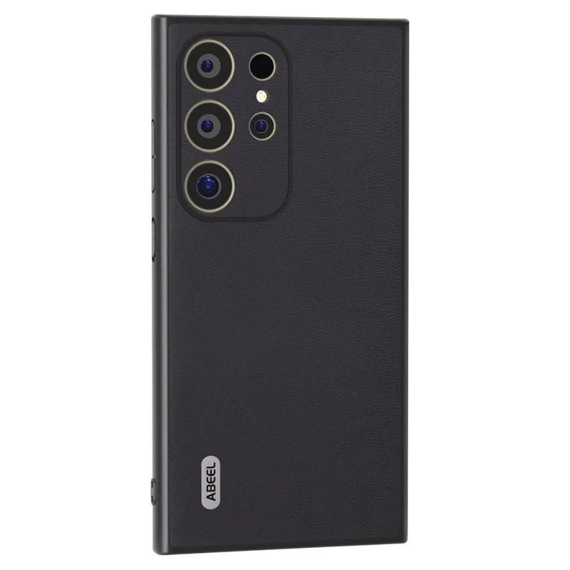 ABEEL Pour Samsung Galaxy S24 Ultra Case Textured Leather Coated PC+TPU Hybrid Slim Cover - Noir