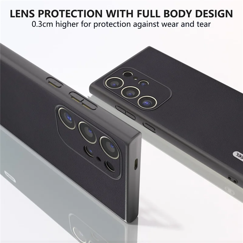 ABEEL Pour Samsung Galaxy S24 Ultra Case Textured Leather Coated PC+TPU Hybrid Slim Cover - Noir