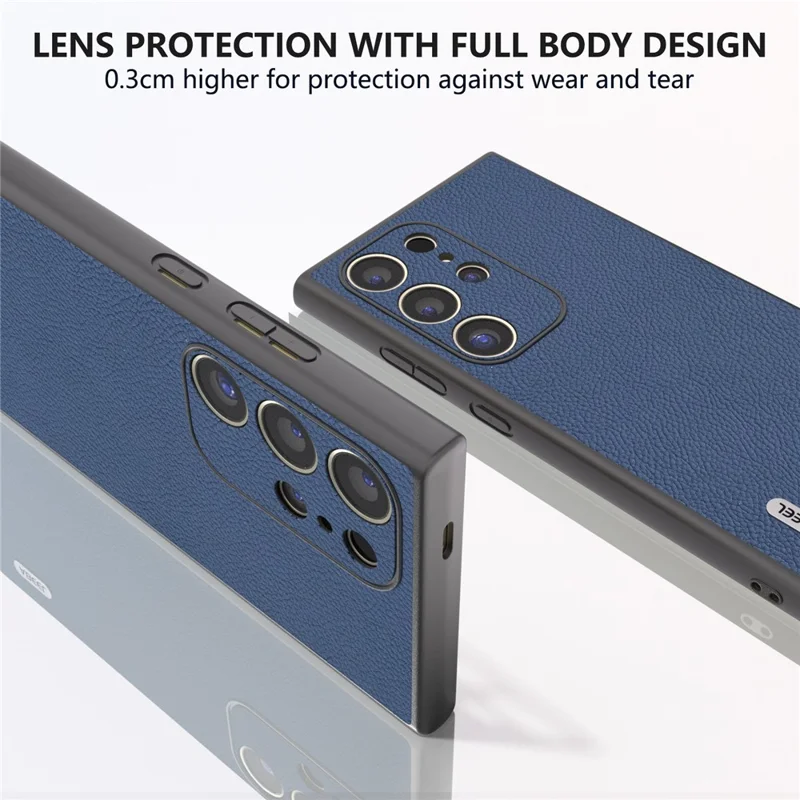 ABEEL For Samsung Galaxy S24 Ultra Case Cowhide Leather Soft TPU Hard PC Hybrid Phone Cover - Blue