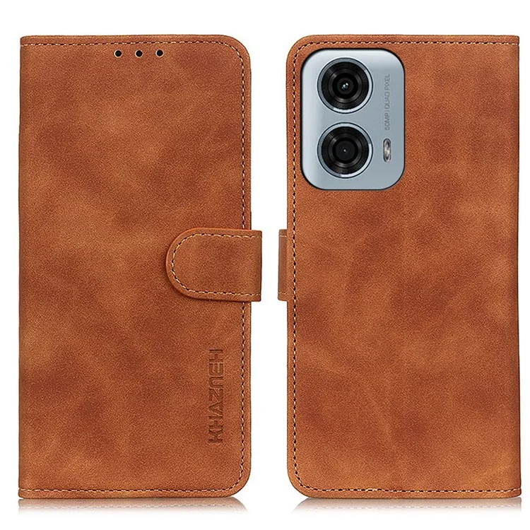 KHAZNEH para Motorola Moto G45 5G / G34 5G Funda Retro de Piel Sintética con Soporte de Visualización - Marrón