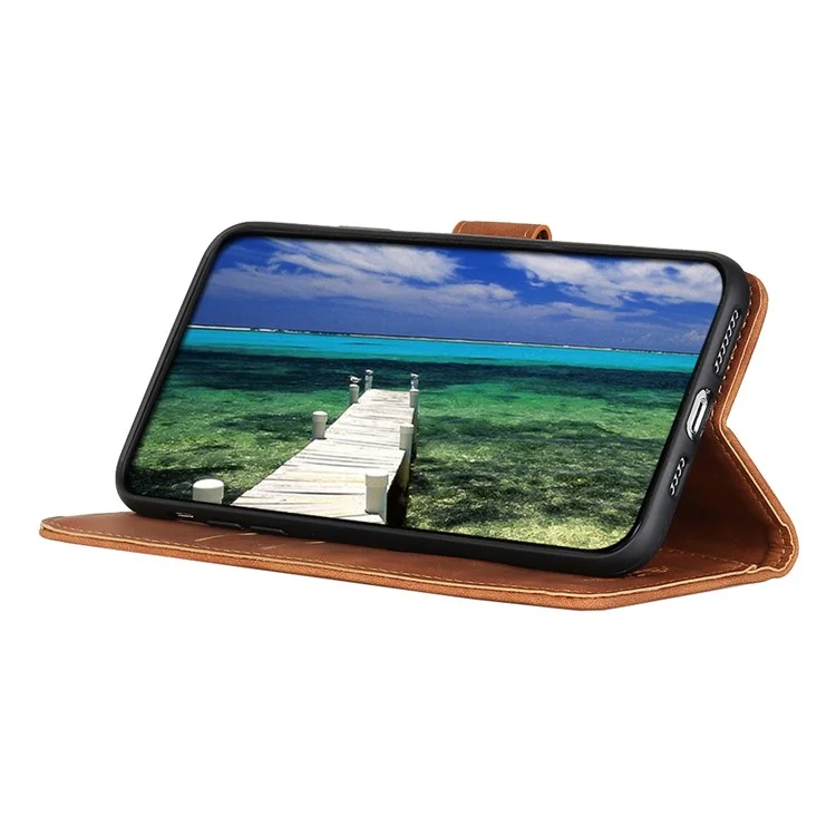 KHAZNEH para Motorola Moto G45 5G / G34 5G Funda Retro de Piel Sintética con Soporte de Visualización - Marrón