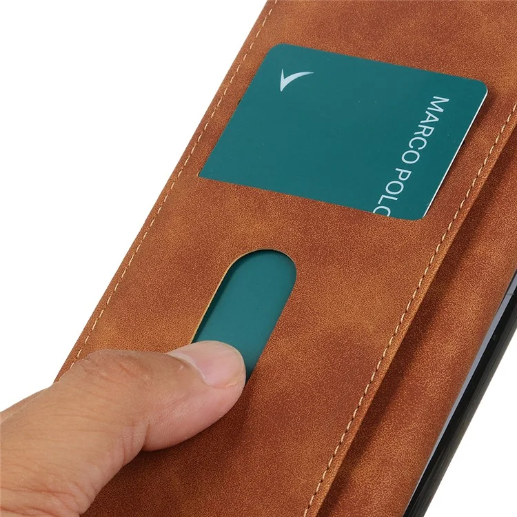 KHAZNEH para Motorola Moto G45 5G / G34 5G Funda Retro de Piel Sintética con Soporte de Visualización - Marrón