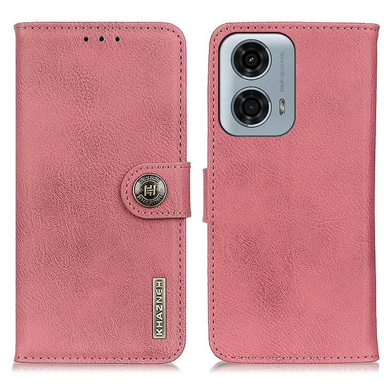 KHAZNEH para Motorola Moto G45 5G / G34 5G Estuche para teléfono móvil Textura de cuero de vaca Cubierta de cartera - Rosa
