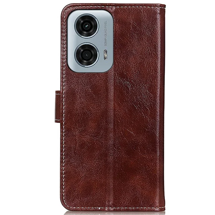 Pour Motorola Moto G24 Power Anti-Scratch Wallet Phone Stand Case Retro Crazy Horse Texture PU Leather Cover - Marron