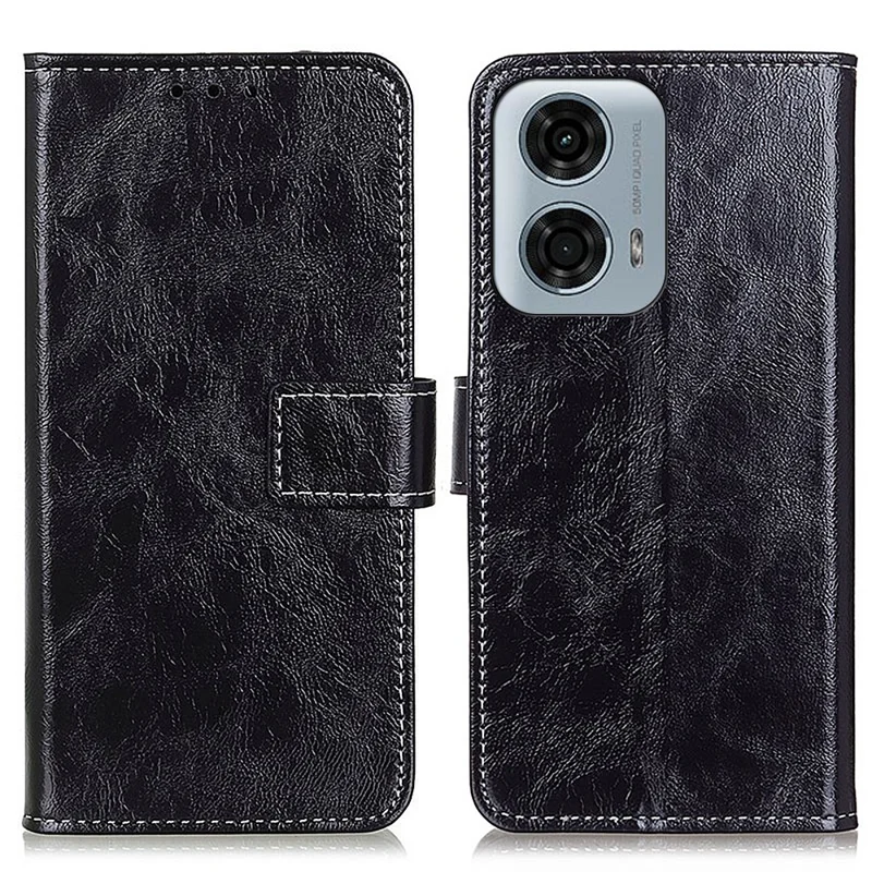 Para Motorola Moto G24 Power Carcasa de Teléfono Antirrascado con Soporte de Billetera - Negro
