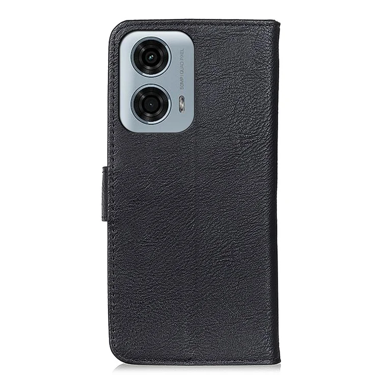 KHAZNEH For Motorola Moto G24 Power Cowhide Texture Phone Case Leather Wallet Cover - Black