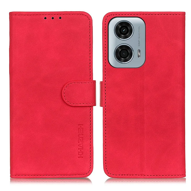KHAZNEH For Motorola Moto G24 Power Case PU Leather Phone Cover Retro Phone Stand - Red