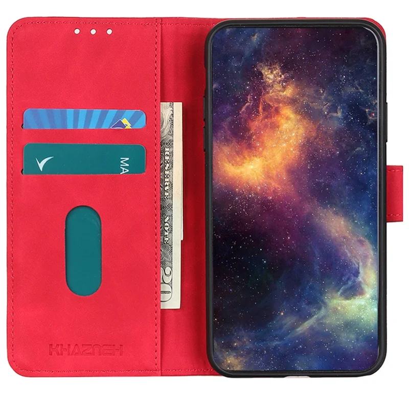 KHAZNEH For Motorola Moto G24 Power Case PU Leather Phone Cover Retro Phone Stand - Red