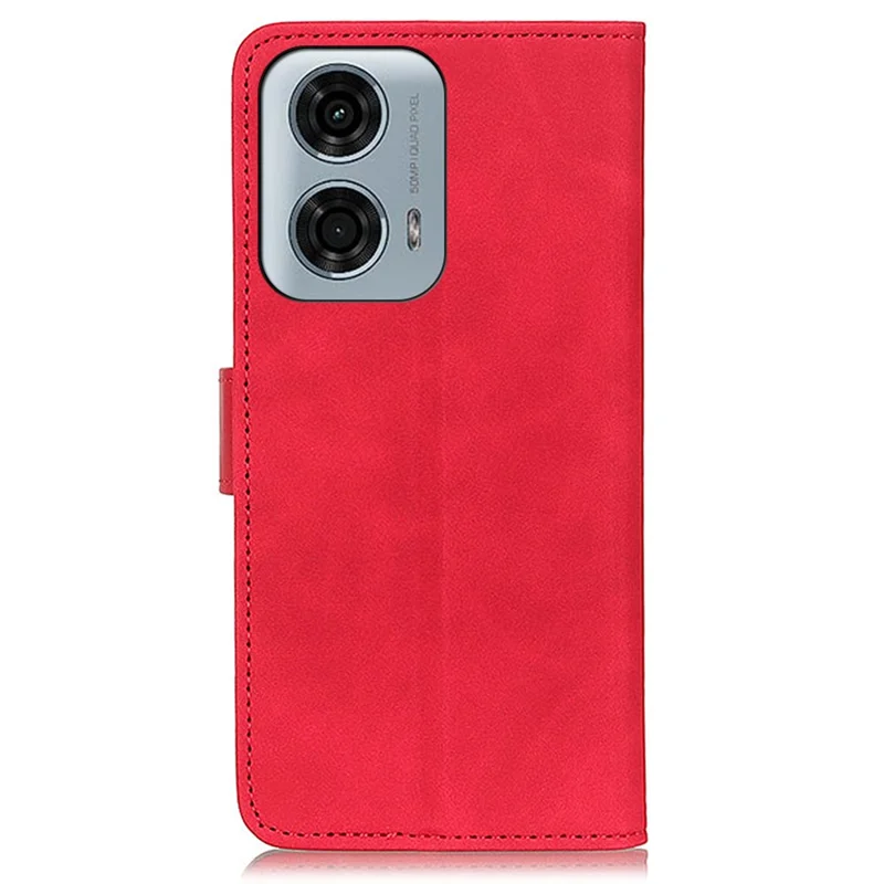 KHAZNEH For Motorola Moto G24 Power Case PU Leather Phone Cover Retro Phone Stand - Red