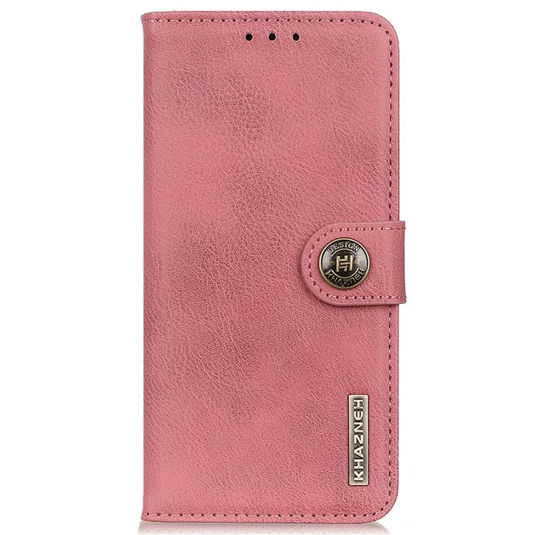 KHAZNEH For Motorola Moto E14 4G / G04 4G / G04s 4G / G24 4G Phone Case Leather Wallet Cowhide Texture Cover - Pink