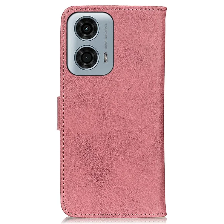 KHAZNEH For Motorola Moto G04 4G / G24 4G Phone Case Leather Wallet Cowhide Texture Cover - Pink