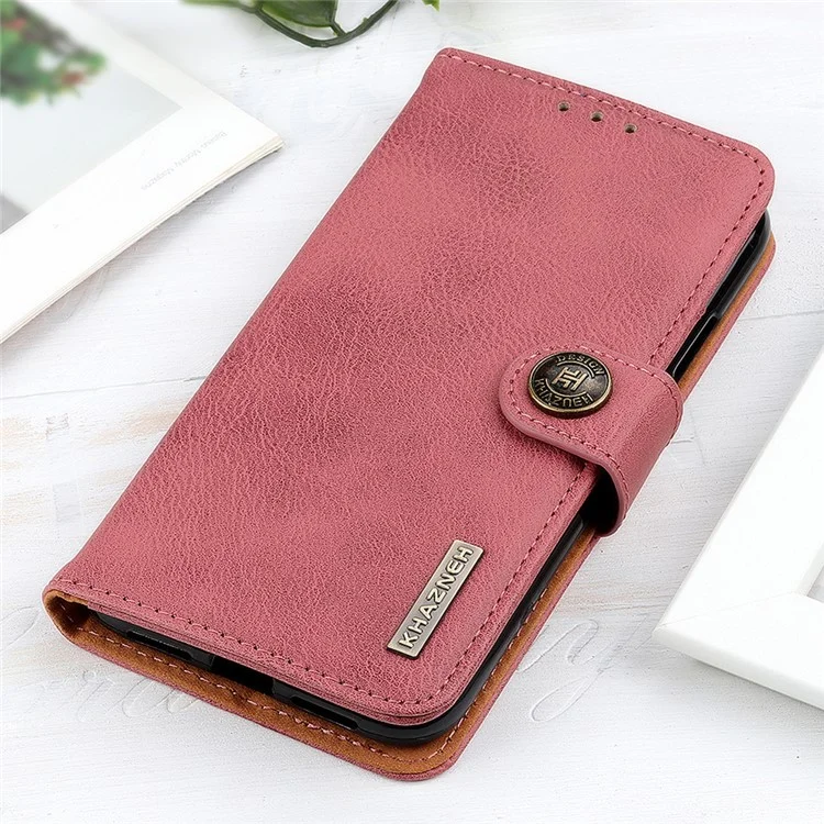 KHAZNEH For Motorola Moto E14 4G / G04 4G / G04s 4G / G24 4G Phone Case Leather Wallet Cowhide Texture Cover - Pink