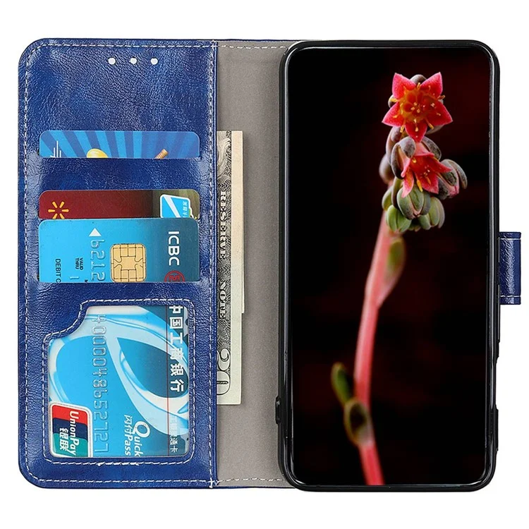 For OnePlus 12R 5G / Ace 3 5G Wallet Case Retro PU Leather Cell Phone Shell - Blue