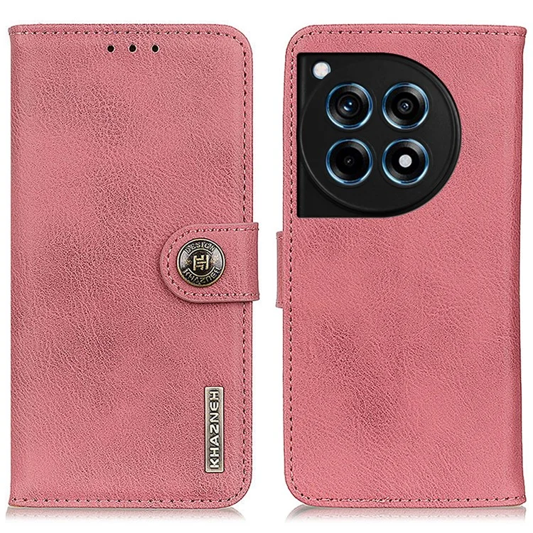 KHAZNEH For OnePlus 12R 5G / Ace 3 5G Cell Phone Case Cowhide Texture Leather Wallet Anti-scratch Cover - Pink