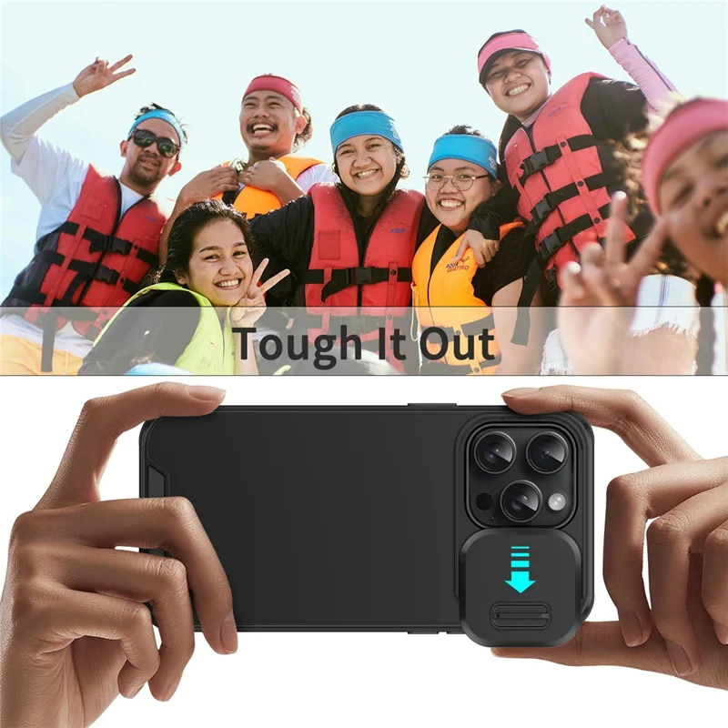 Fodral till iPhone 15 Pro, stötsäkert fodral av PC+TPU med skydd för kamera - Röd