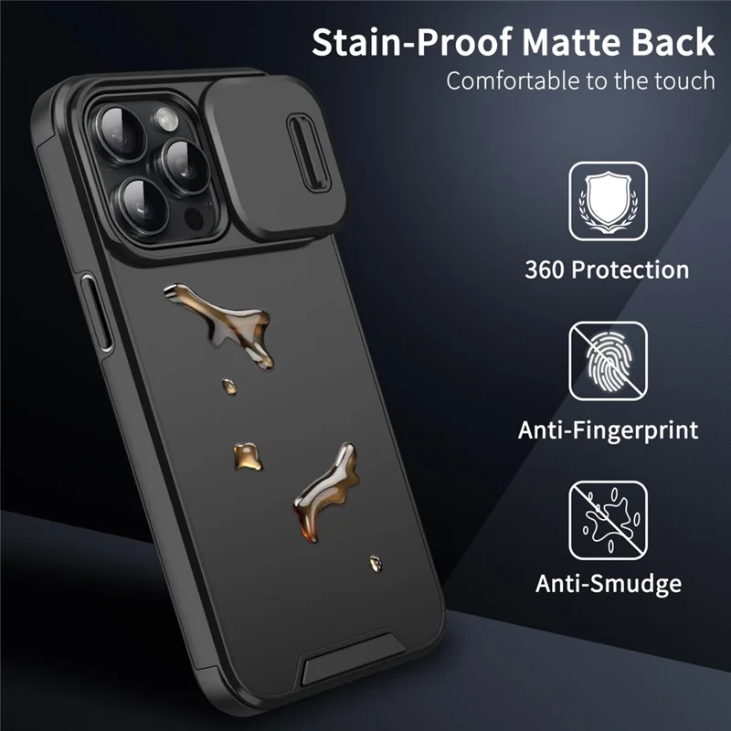 Capa para iPhone 15 Pro, Capa Protetora de PC+TPU com Proteção Deslizante para Câmera - Rosa