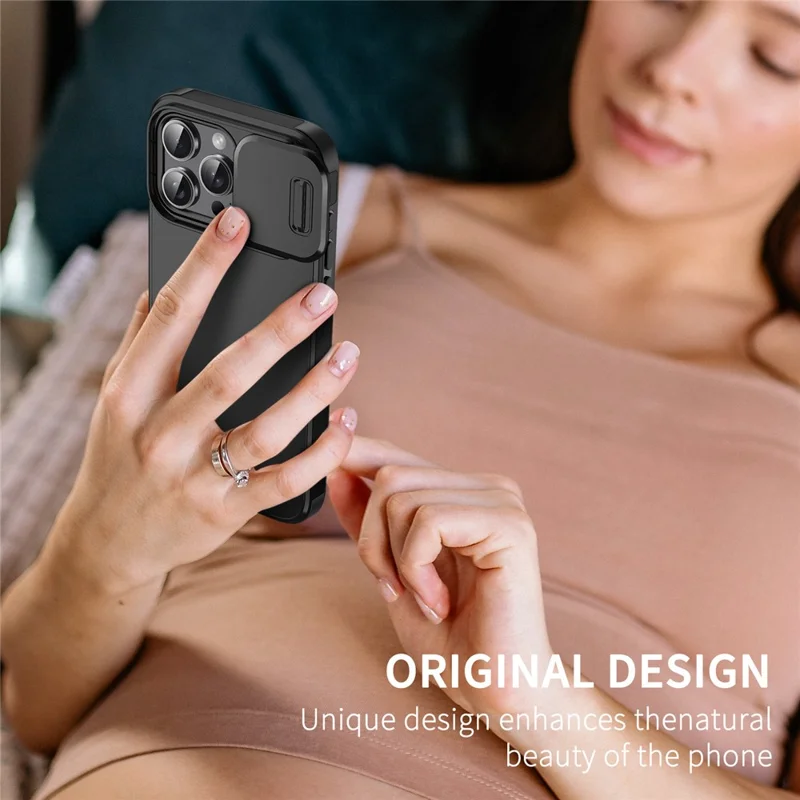 Capa para iPhone 15 Pro, Capa Protetora de PC+TPU com Proteção Deslizante para Câmera - Rosa