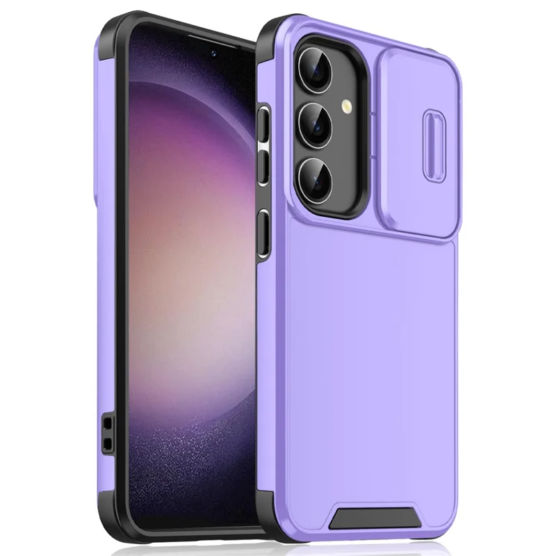 For Samsung Galaxy S23 FE Shockproof Case PC+TPU Phone Cover with Slide Camera Guard - Purple
