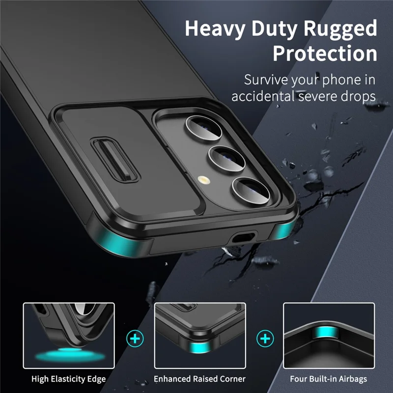 Per Samsung Galaxy S24+ Custodia PC+TPU Anti-impronta digitale Custodia per telefono con finestra a scorrimento per obiettivo - Nero