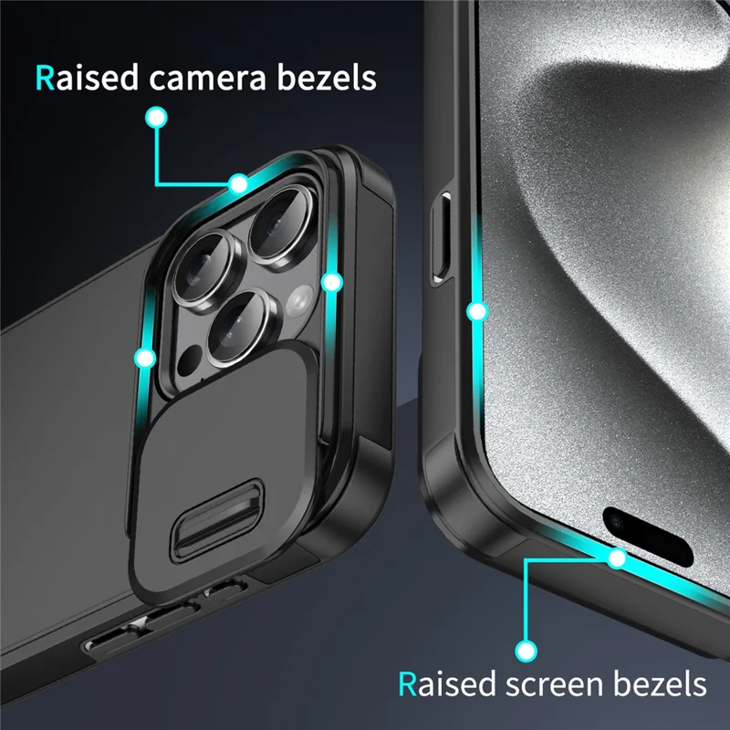Capa para iPhone 13 Pro Slide Camera Cover PC+TPU Hybrid Phone Protector - Preto