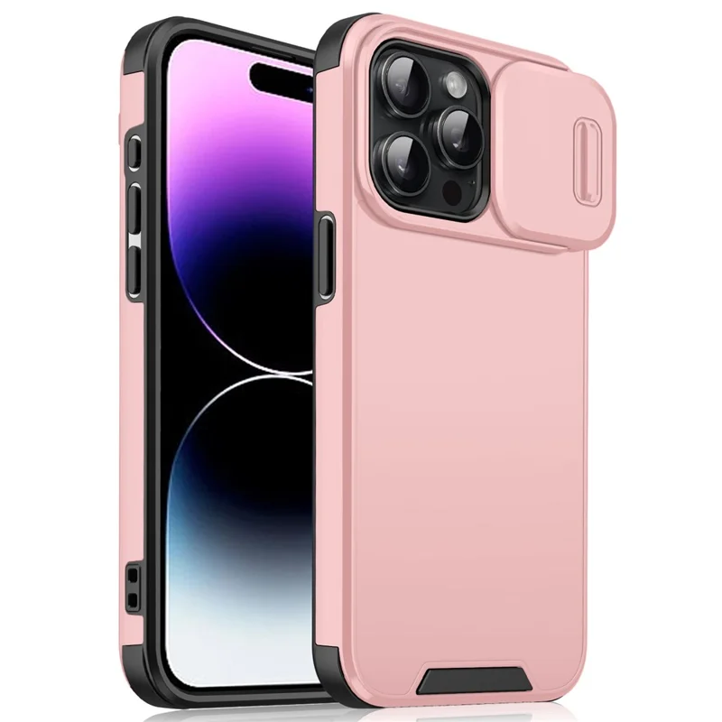 For iPhone 14 Pro Max Case Slide Camera Guard PC+TPU Phone Cover - Pink