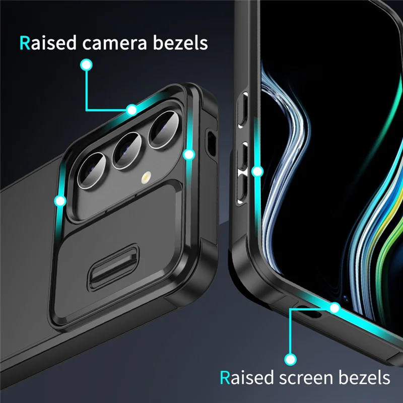For Samsung Galaxy A25 5G (Global) (161.0 x 76.5 x 8.3mm) Case PC+TPU Phone Case with Slide Camera Cover - Black