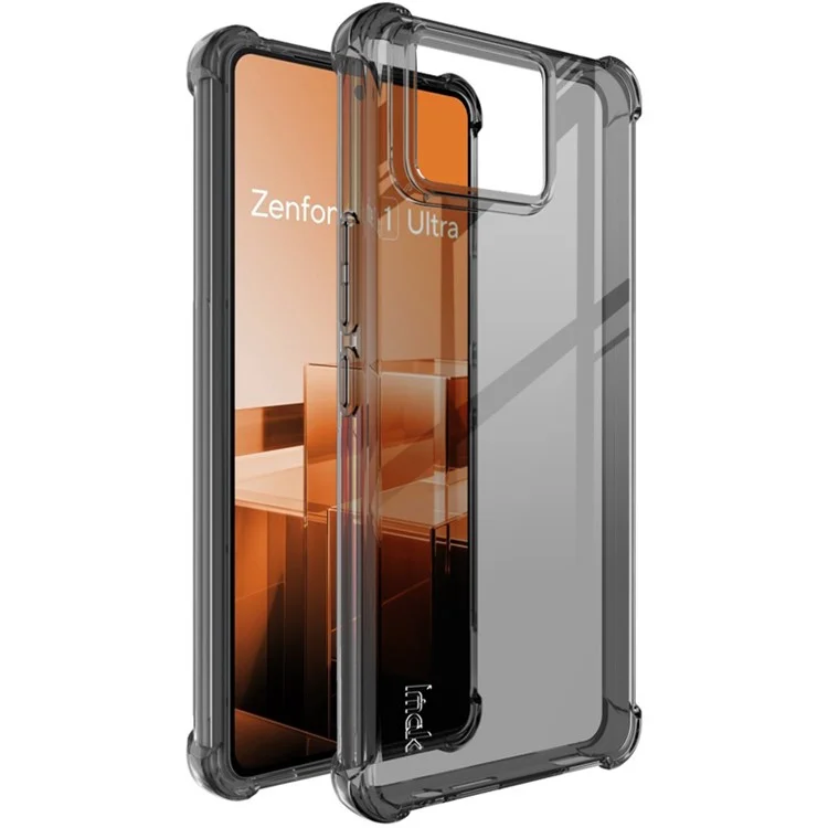 IMAK Pour Asus Zenfone 11 Ultra 5G Coque Transparente Airbag Coin Protection contre les Chutes Coque TPU Téléphone - Noir Transparent