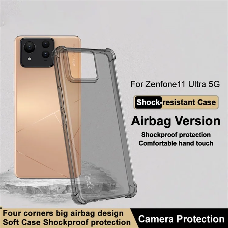 IMAK Pour Asus Zenfone 11 Ultra 5G Coque Transparente Airbag Coin Protection contre les Chutes Coque TPU Téléphone - Noir Transparent