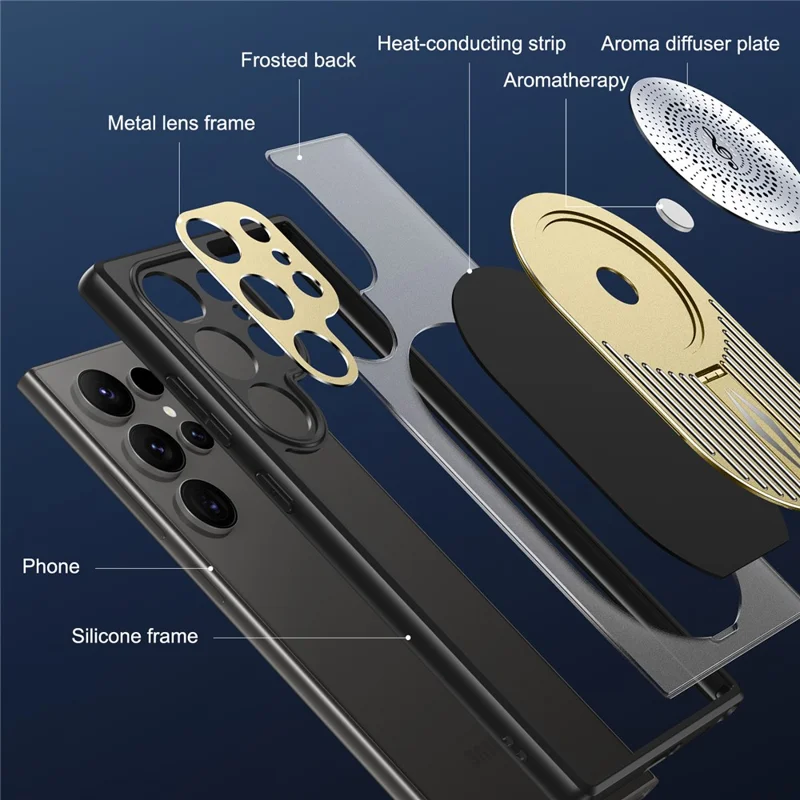 For Samsung Galaxy S22 Ultra 5G Case Graphene Heat Dissipation Phone Case with Aromatherapy Tablet - Gold