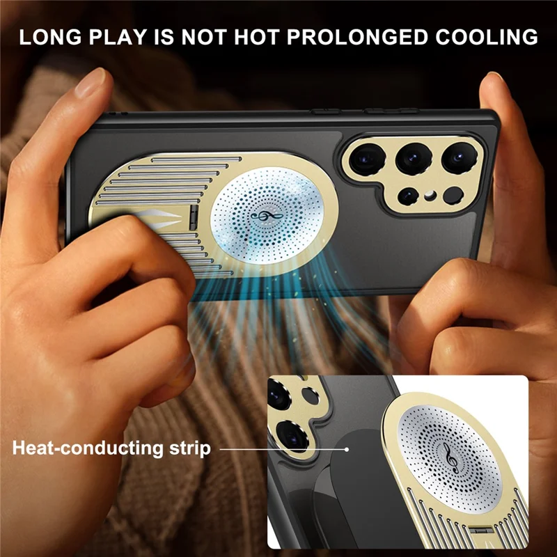 For Samsung Galaxy S22 Ultra 5G Case Graphene Heat Dissipation Phone Case with Aromatherapy Tablet - Gold