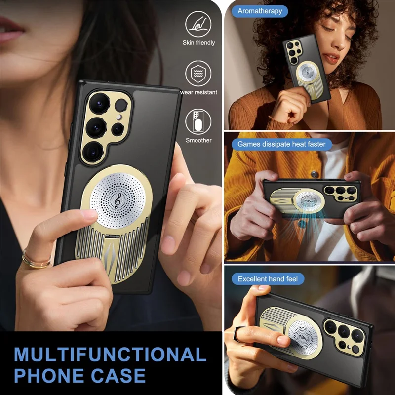 For Samsung Galaxy S22 Ultra 5G Case Graphene Heat Dissipation Phone Case with Aromatherapy Tablet - Gold