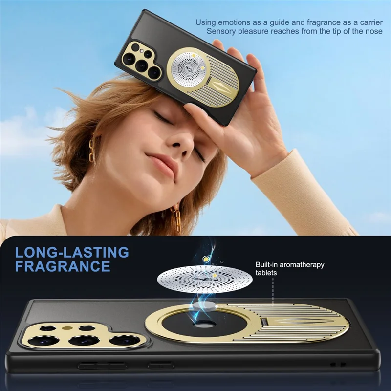 For Samsung Galaxy S22 Ultra 5G Case Graphene Heat Dissipation Phone Case with Aromatherapy Tablet - Gold