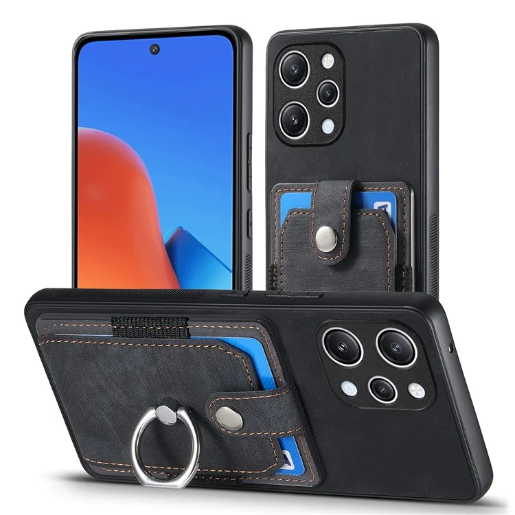 D2 Pour Xiaomi Redmi 12 4G / Redmi 12 5G (Global) / Poco M6 Pro 5G Étui Support Anneau Béquille Coque TPU - Noir