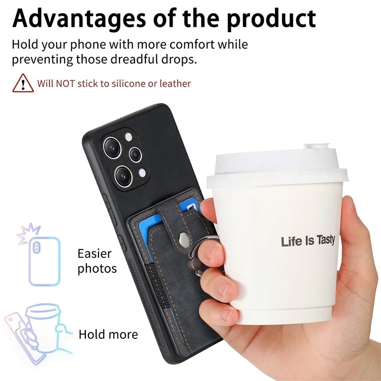 D2 Pour Xiaomi Redmi 12 4G / Redmi 12 5G (Global) / Poco M6 Pro 5G Étui Support Anneau Béquille Coque TPU - Noir